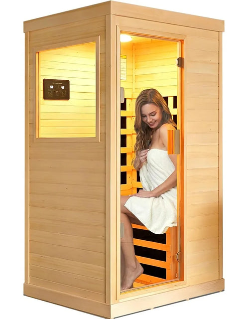 1-Person Far Infrared Sauna | Canadian Hemlock Wood | 1200W | 7-Color Light Therapy | Home Spa