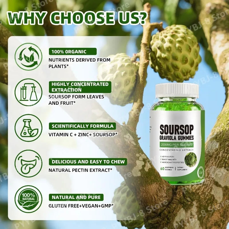 Soursop Gummies with Graviola Leaf & Fruit Extract – Immune System & Digestive Health Support