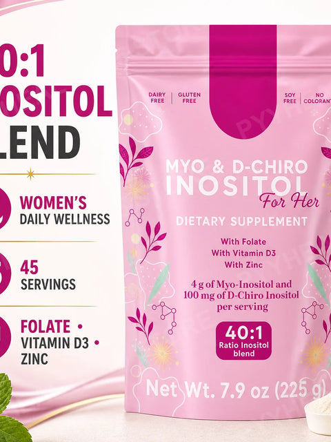 Myo-Inositol & D-Chiro Inositol Powder 40:1 | 4000mg with Folate, Zinc & Vitamin D3 | Women's Cycle & Ovarian Wellness