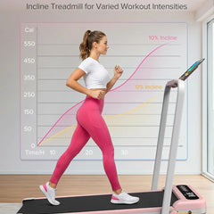 Foldable Walking Treadmill with Incline, 350 LBS Capacity, Under Desk Treadmill with Handle Bar, Portable Home Treadmill with Wide Belt, LED Display, App & Remote Control