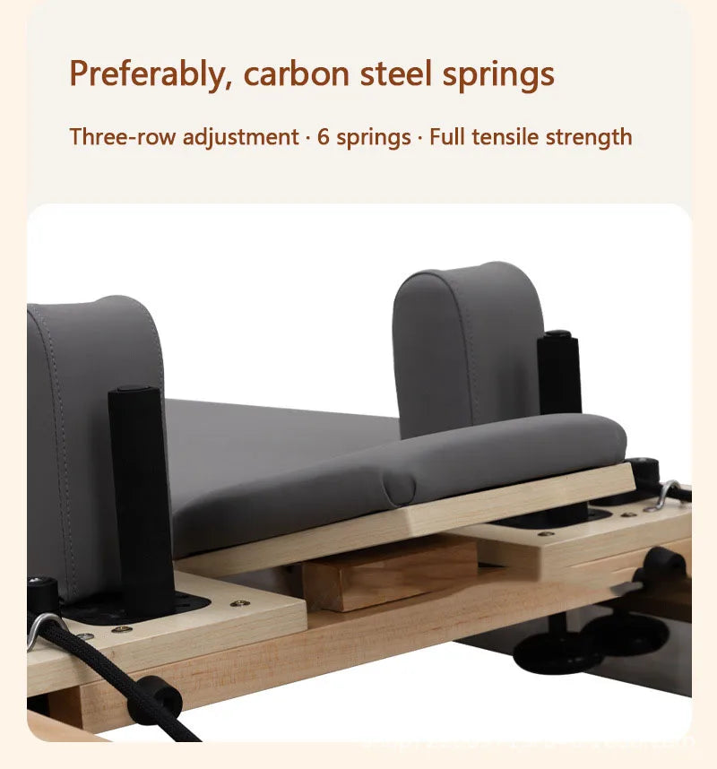 Foldable Pilates Reformer – Oak Wood & PU Leather, 228cm, SGS/CE/ISO Certified, Home & Studio Core Bed
