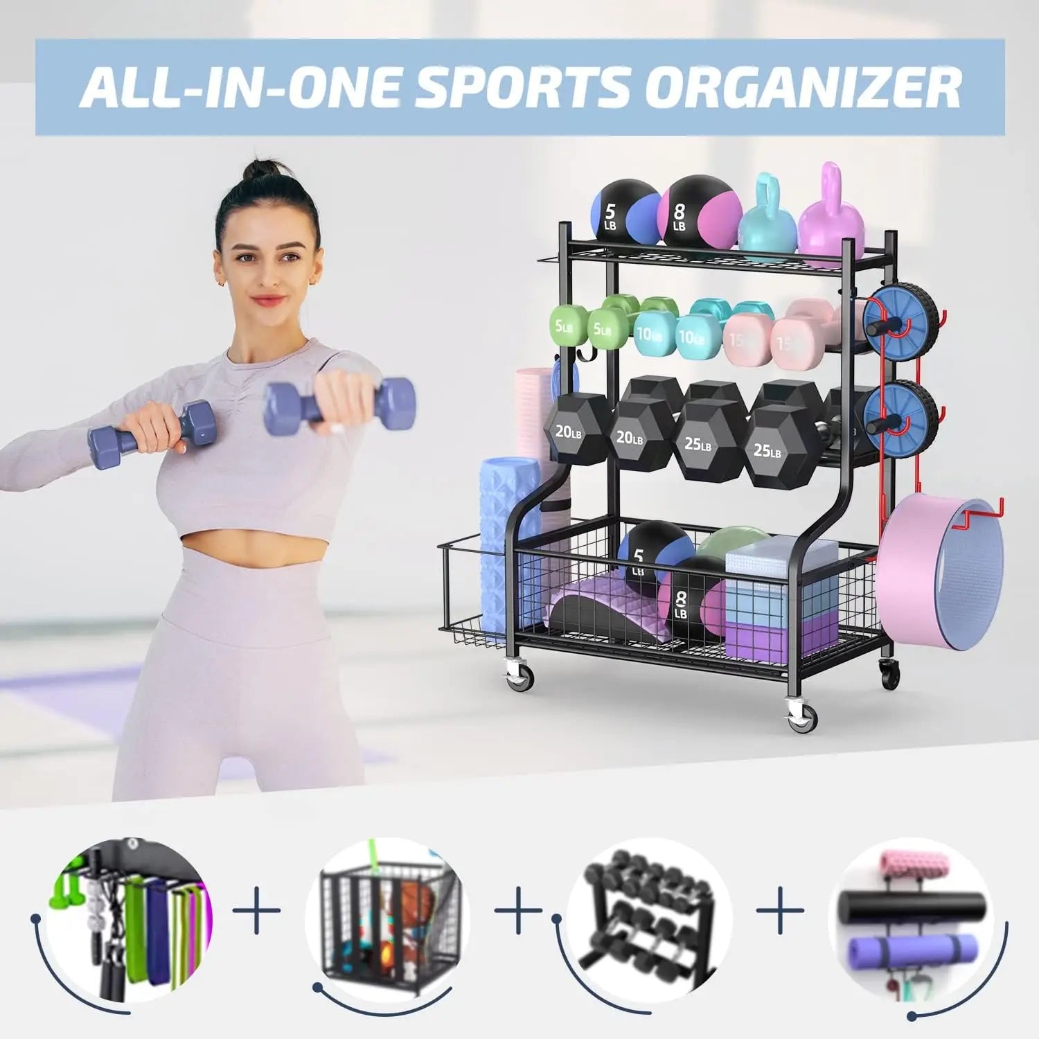 Dumbbell Rack with Wheels – Heavy Duty 3-Tier Home Gym Storage | Cipher Athletics
