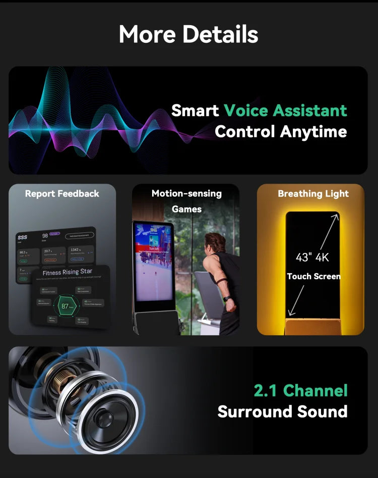 AEKE Integrated Wellness Design Statement 43" Smart Home Gym Fitness Mirror with Touch Screen Wi-Fi Connected Training