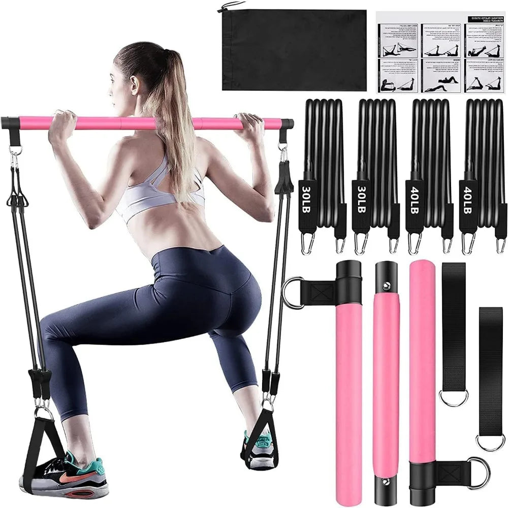 Resistance Bands Set with Fitness Bar – Home Gym Pull Rope for Yoga, Strength & Chest Training