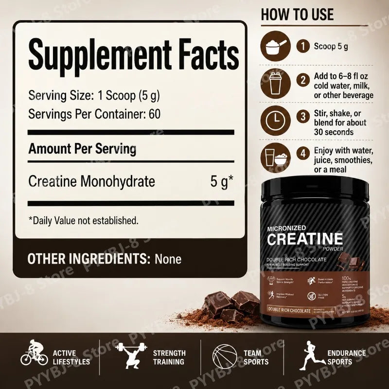Creatine Monohydrate Powder – Chocolate Flavor, 300g | Muscle Recovery & Performance Supplement