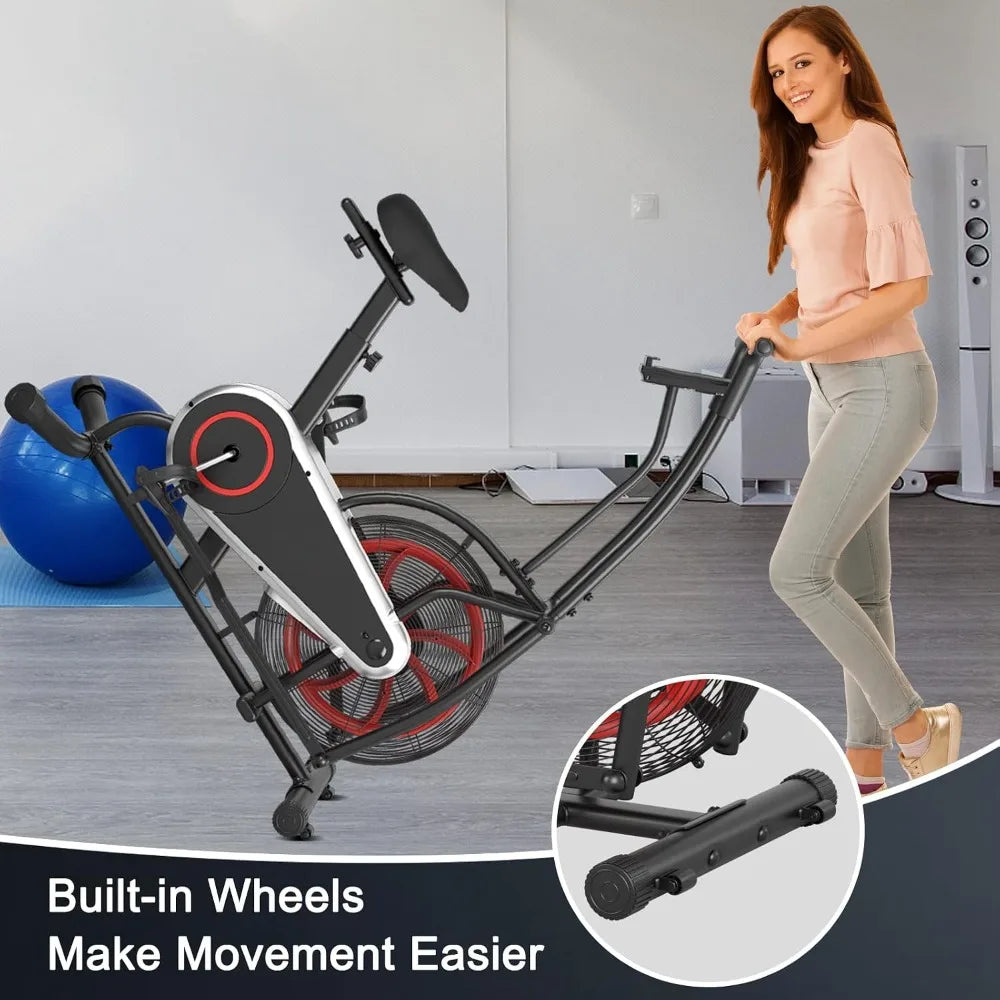 Upright Stationary Bike with Air Resistance – Home Gym Cardio Exercise Bike with LCD & Phone Holder