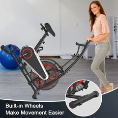 Upright Stationary Bike with Air Resistance – Home Gym Cardio Exercise Bike with LCD & Phone Holder