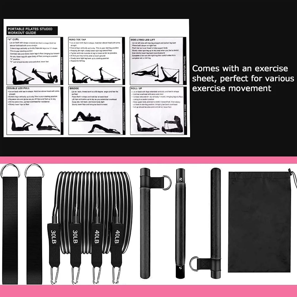 Resistance Bands Set with Fitness Bar – Home Gym Pull Rope for Yoga, Strength & Chest Training