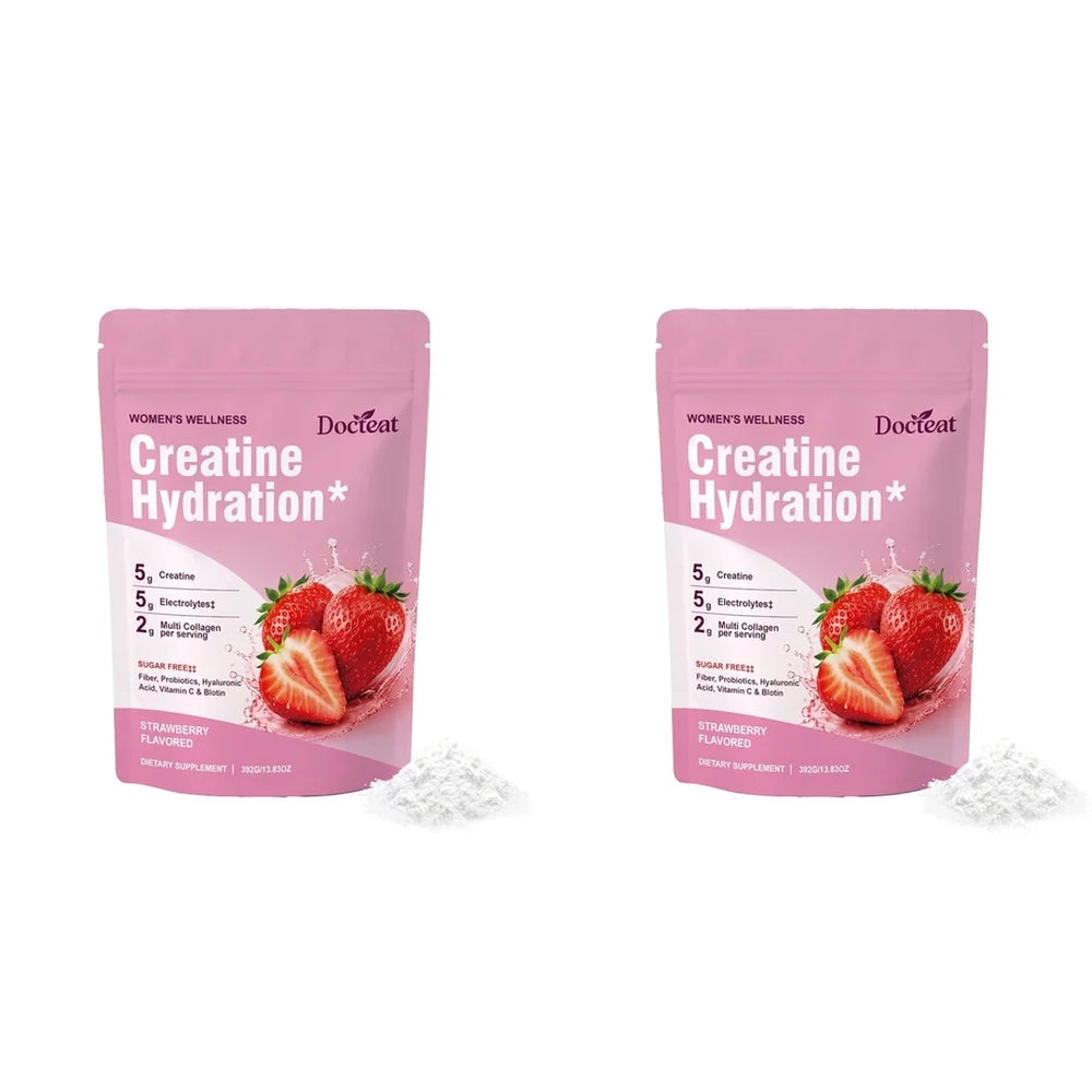 Docteat Creatine Monohydrate Hydration Powder | Probiotics, Hyaluronic Acid & Dietary Fiber | 30 Servings