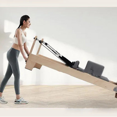 Foldable Pilates Reformer – Oak Wood & PU Leather, 228cm, SGS/CE/ISO Certified, Home & Studio Core Bed