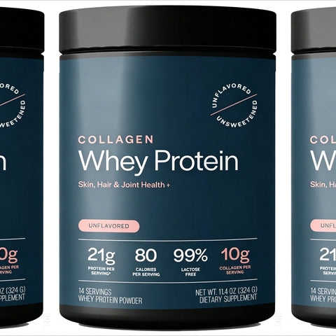 Grass-Fed Collagen Whey Protein Powder – 21g Protein, 10g Collagen, Unflavored for Skin, Hair & Joints