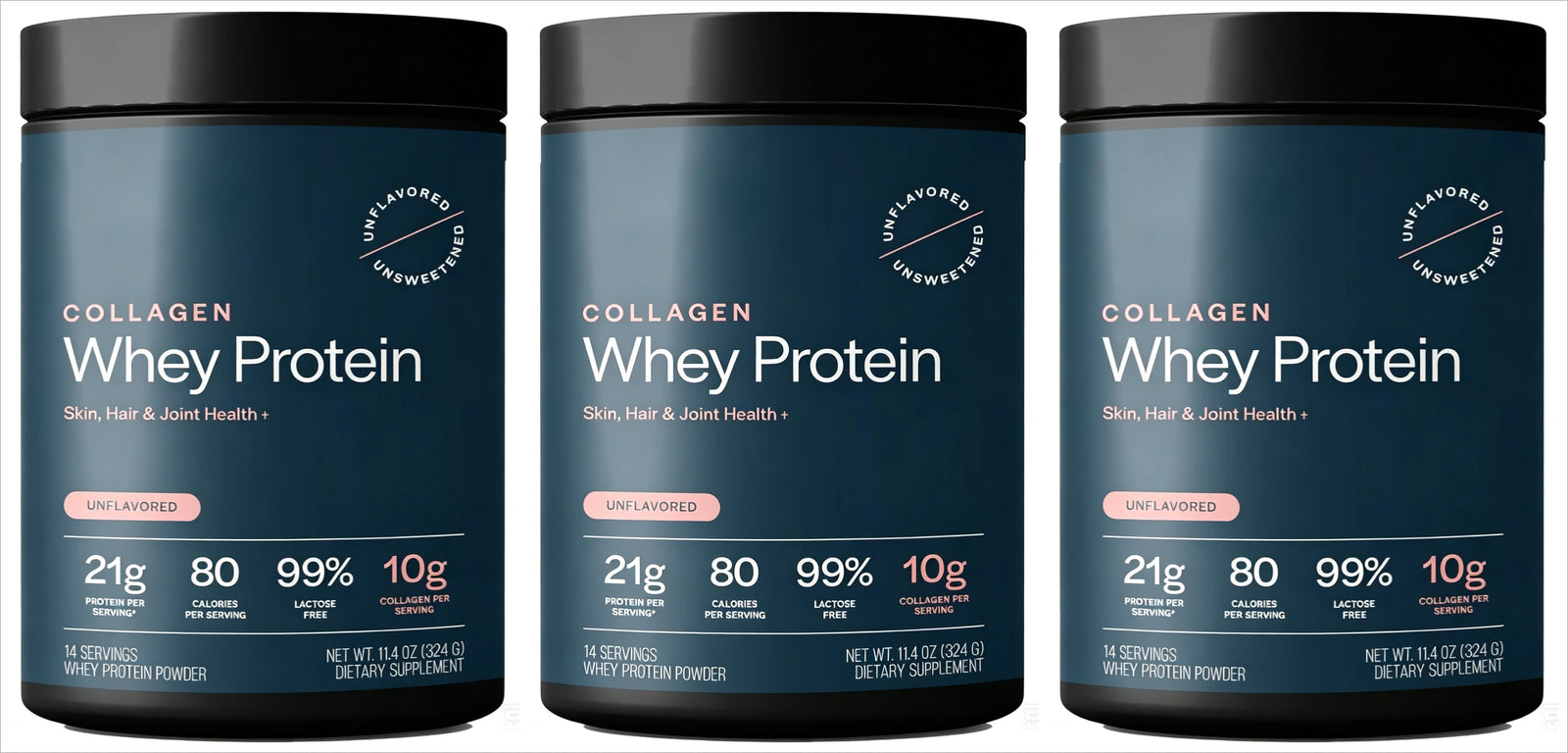 Grass-Fed Collagen Whey Protein Powder – 21g Protein, 10g Collagen, Unflavored for Skin, Hair & Joints