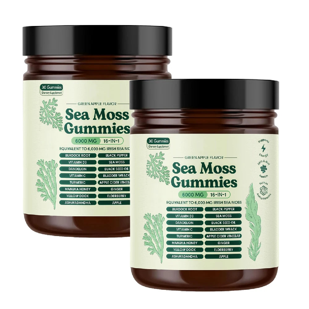 Sea Moss Gummies 16-in-1 – Ashwagandha, Black Seed Oil, Turmeric, Bladderwrack & Vitamin C D3 for Immune & Gut Health