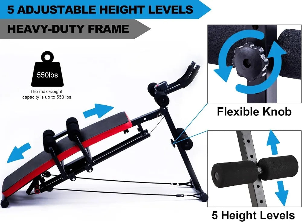 Foldable Multi-Function Sit-Up Bench with Resistance Bands