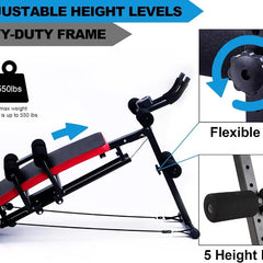 Foldable Multi-Function Sit-Up Bench with Resistance Bands