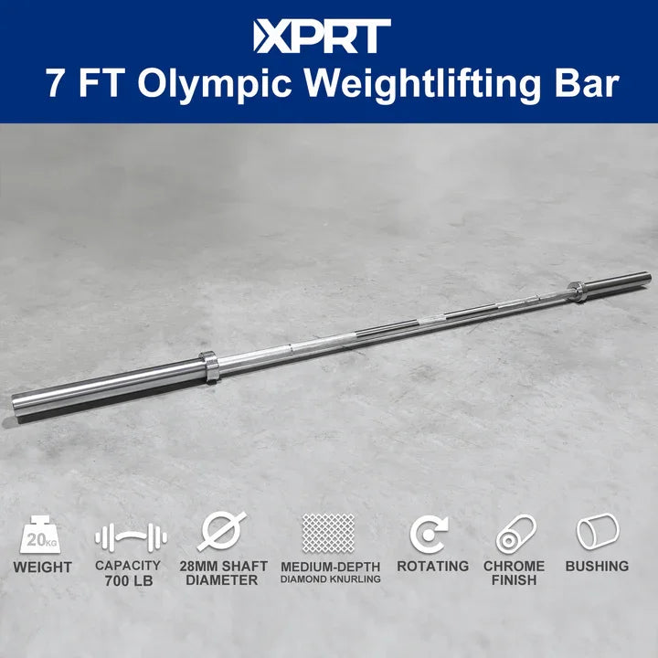 7ft Olympic Barbell Bar – 20kg Chrome Steel, 700 lb Capacity for Powerlifting & Weightlifting
