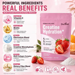 Docteat Creatine Monohydrate Hydration Powder | Probiotics, Hyaluronic Acid & Dietary Fiber | 30 Servings