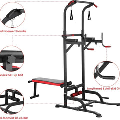 Multifunction Power Tower with Folding Bench & Pull Up Bar | 400 LBS | Home Gym