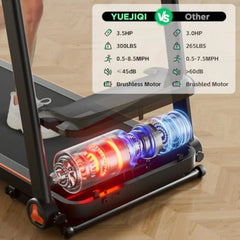 Home treadmill with 0-15 auto incline 3.5HP quiet brushless motor foldable steel frame in black compact design for small spaces