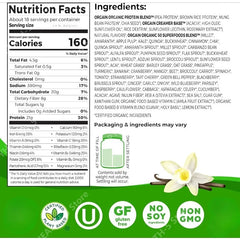 Organic Vegan Protein + 50 Superfoods Powder, 21g Plant Based Protein, 8g Prebiotic Fiber, No Lactose Health Food 2.02 Lb