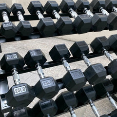 Rubber Hex Dumbbell Set with 3-Tier Rack | 5–45 LB | Home Gym Strength Training
