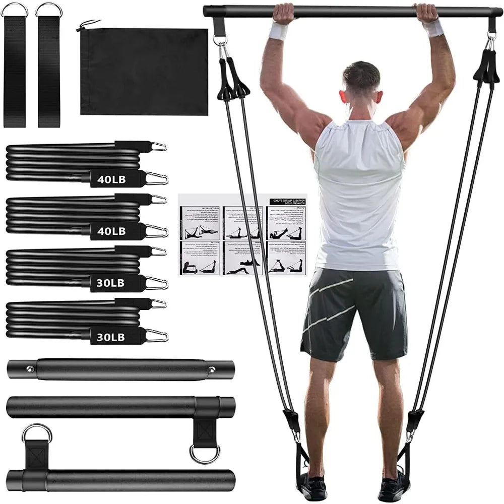 Resistance Bands Set with Fitness Bar – Home Gym Pull Rope for Yoga, Strength & Chest Training