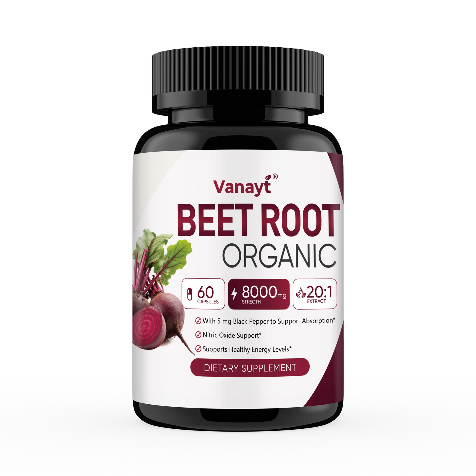 Organic Beetroot Capsules with Black Pepper – Nitric Oxide, Blood Circulation & Blood Pressure Support