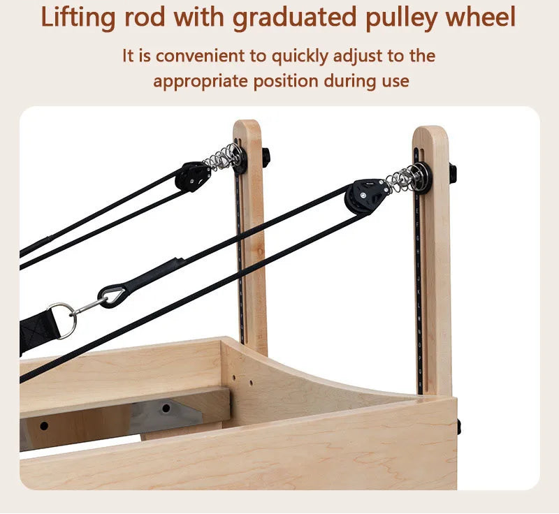 Foldable Pilates Reformer – Oak Wood & PU Leather, 228cm, SGS/CE/ISO Certified, Home & Studio Core Bed