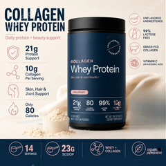 Grass-Fed Collagen Whey Protein Powder – 21g Protein, 10g Collagen, Unflavored for Skin, Hair & Joints