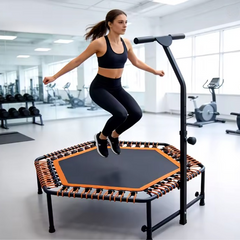 45-Inch Hexagonal Trampoline with Handrail – 330 lb Capacity Indoor Fitness Rebounder for Adults & Kids