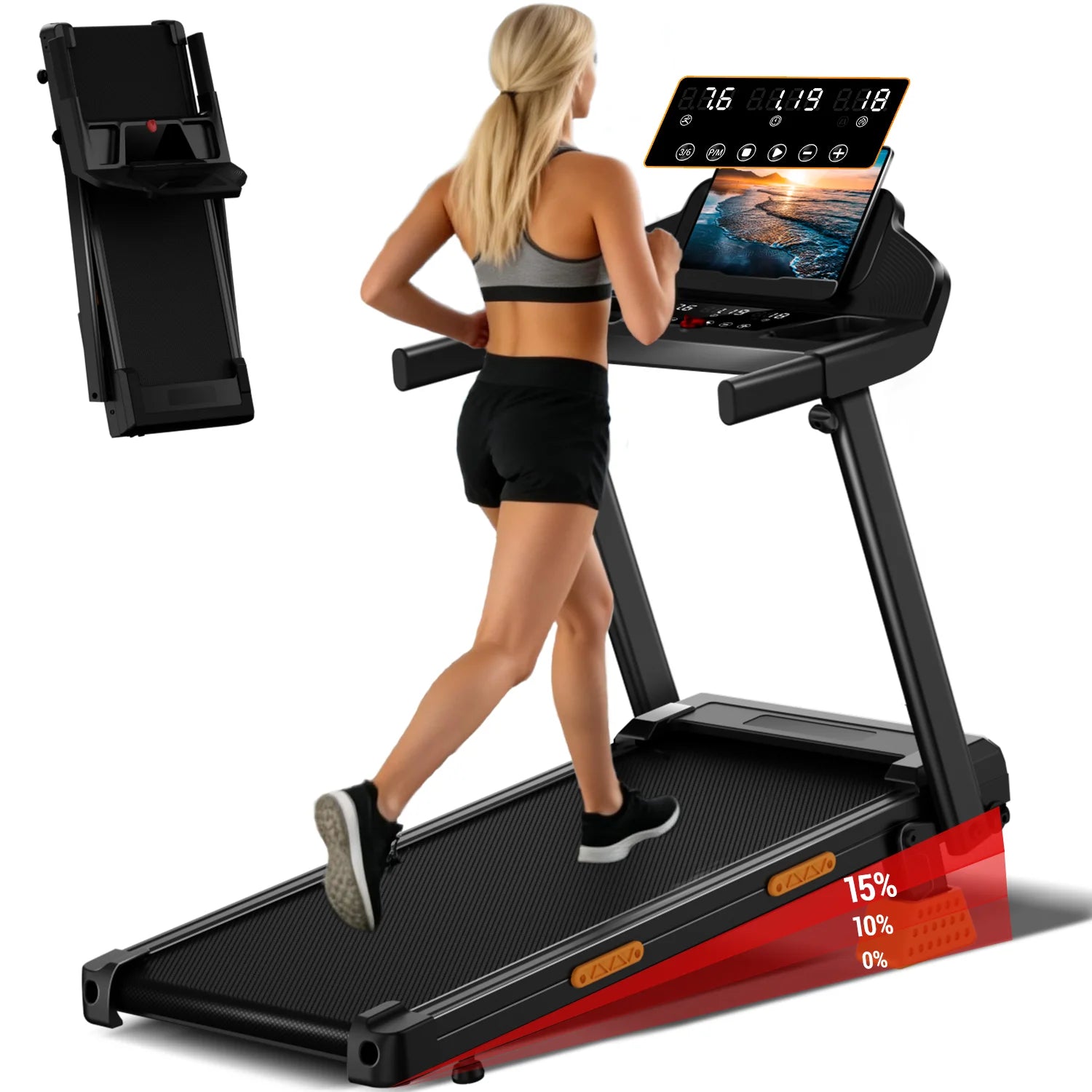 Foldable Treadmill with 15% Incline, 3.0 HP Motor, 12 km/h Speed & LED Display — 300 lb Capacity