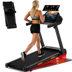 Foldable Treadmill with 15% Incline, 3.0 HP Motor, 12 km/h Speed & LED Display — 300 lb Capacity