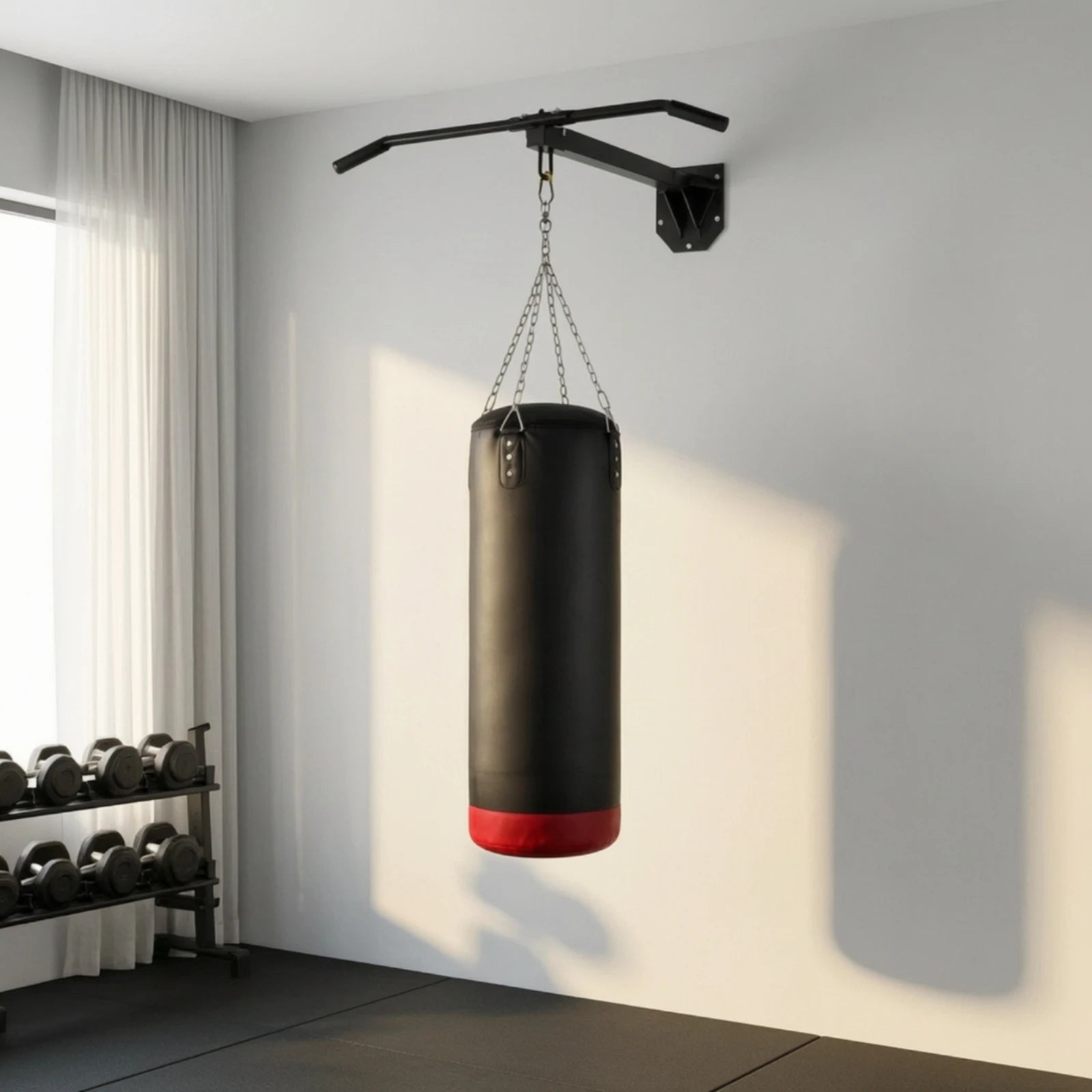 Wall-Mounted Pull-Up Bar with Boxing Bag Hanger – Heavy Duty Home Gym Rack | Cipher Athletics