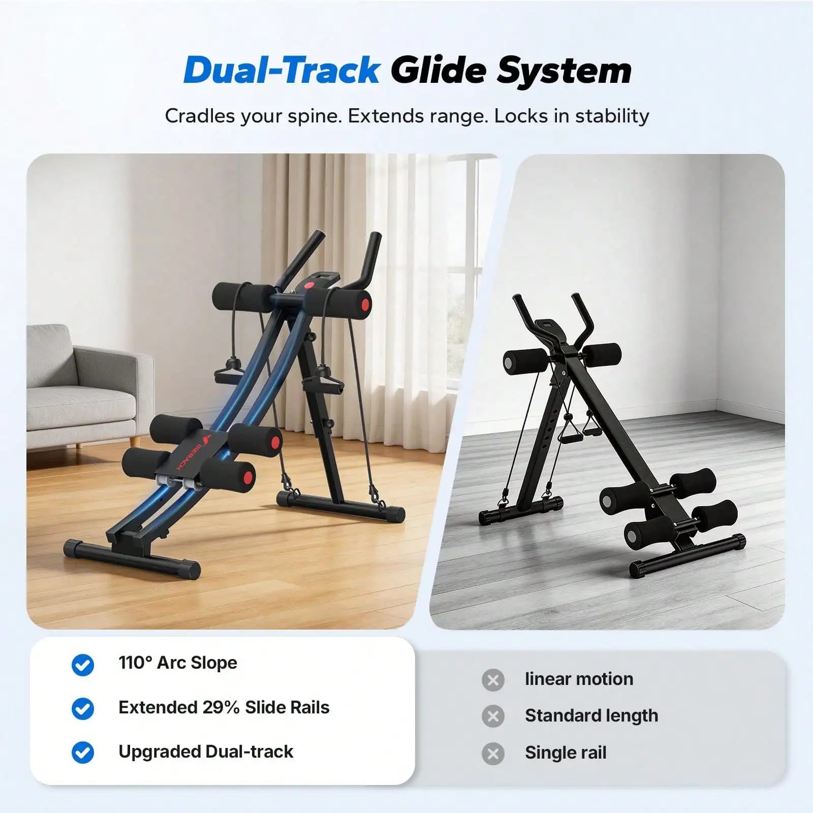 Foldable AB Trainer Machine – Adjustable Ergonomic Arc Track Ab Workout Equipment for Home Gym Full Body Exercise