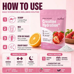 Docteat Creatine Monohydrate Hydration Powder | Probiotics, Hyaluronic Acid & Dietary Fiber | 30 Servings