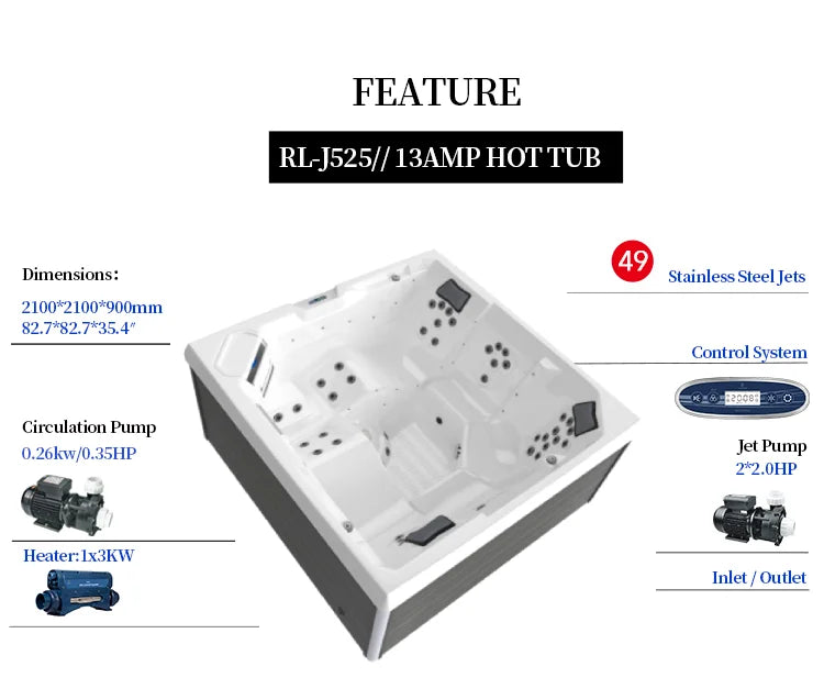Freestanding Acrylic Hot Tub Spa – 3 Person Outdoor Jacuzzi with 35 Massage Jets & Balboa System