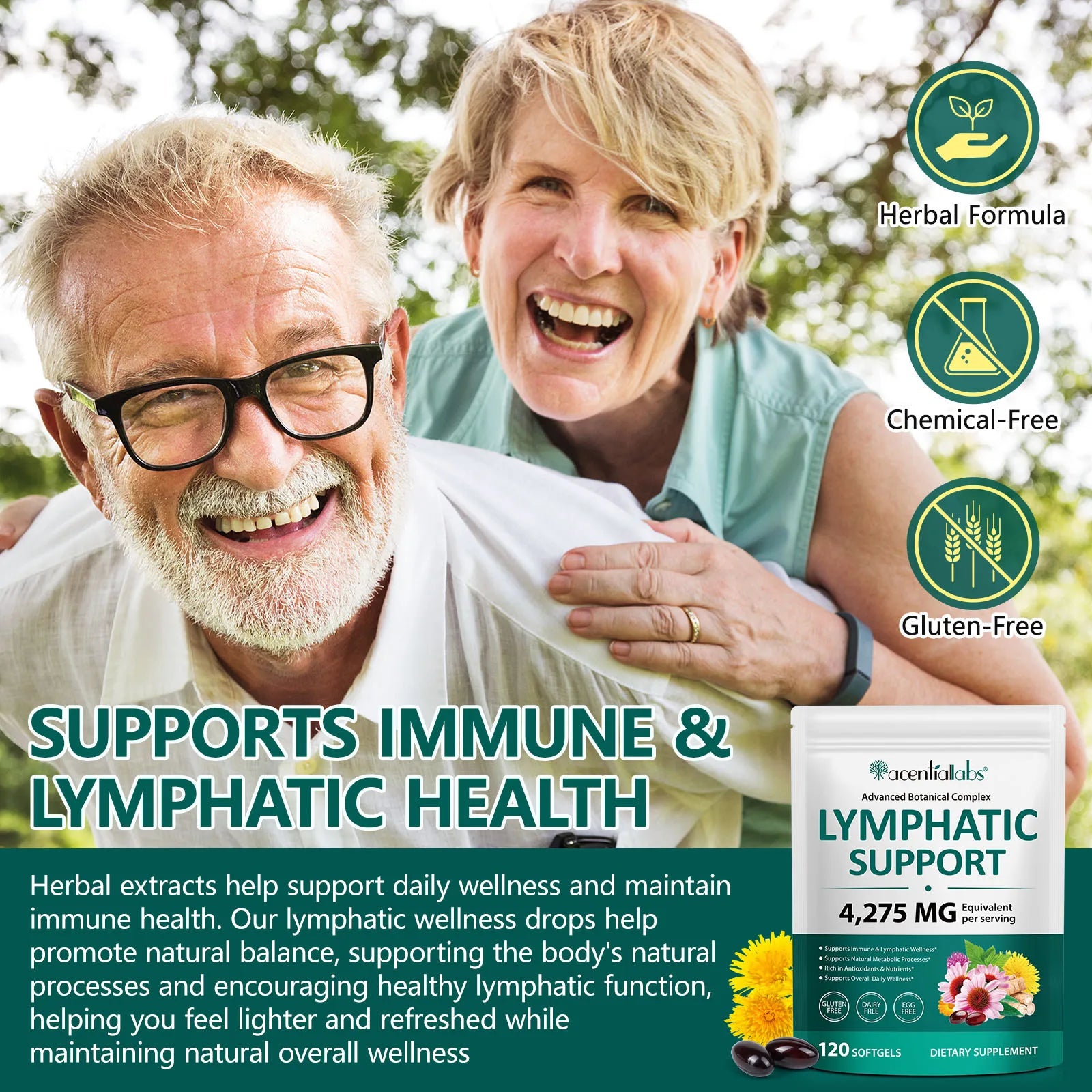 Lymphatic Support, Immune Support, Healthy Blood Flow, Daily Metabolism Balance, Antioxidant Rich Nutrition, 60/120 Softgels