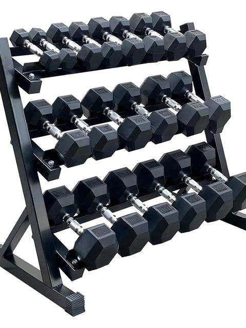 Rubber Hex Dumbbell Set with 3-Tier Rack | 5–45 LB | Home Gym Strength Training