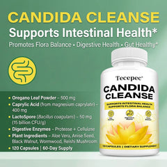 Candida Cleanse Capsules – Oregano Leaf, Gut Flora Balance, Colon Detox & Bloating Relief, 30–120 Count