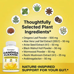 Candida Cleanse Capsules – Oregano Leaf, Gut Flora Balance, Colon Detox & Bloating Relief, 30–120 Count