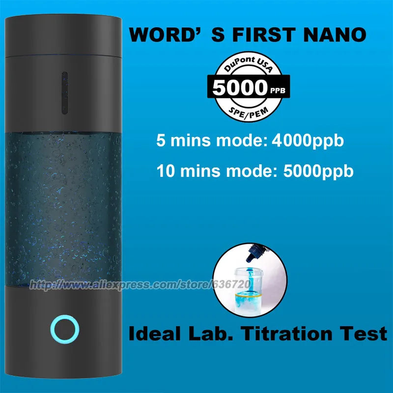 Hydrogen Water Pitcher Up to 5000 PPB Hydrogen Water Bottle Generator IP67 Waterproof
