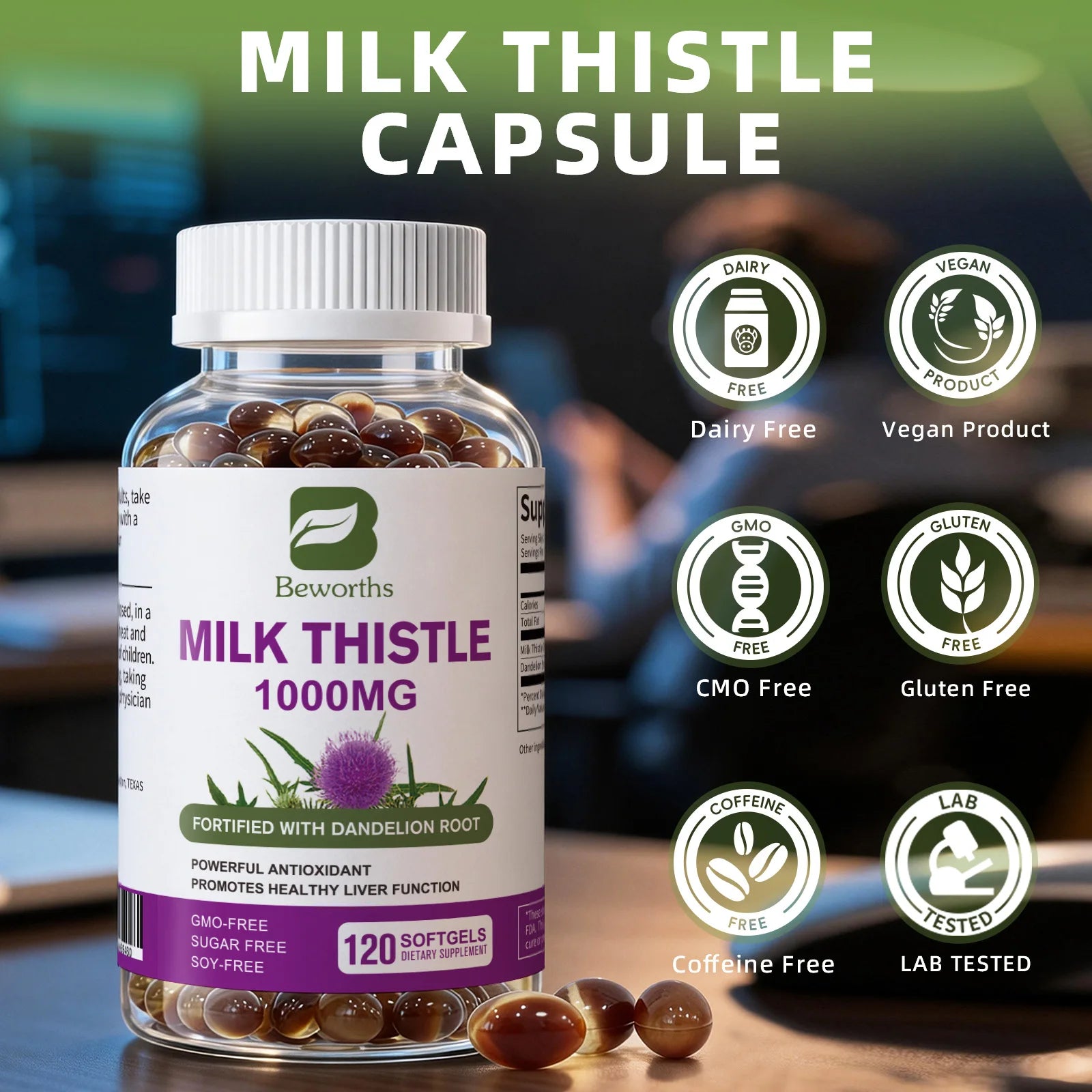 Milk Thistle Capsules – 1000mg with Dandelion Root for Liver Detox, Liver Health & Digestive Support