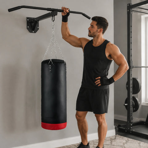 Wall-Mounted Pull-Up Bar with Boxing Bag Hanger – Heavy Duty Home Gym Rack | Cipher Athletics