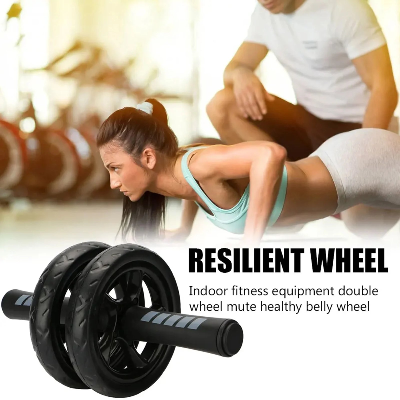 Double Wheel Ab Roller with Resistance Bands & Knee Pad – Core Strength Trainer for Home Gym