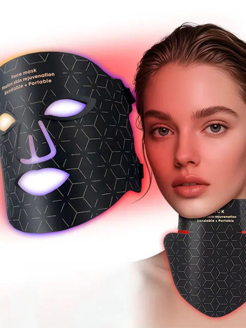 Led Red Light Therapy Facial Mask with Neck 4 Colors Silicone Infrared Red Light Therapy Face Mask for Skin Care Face Anti-aging
