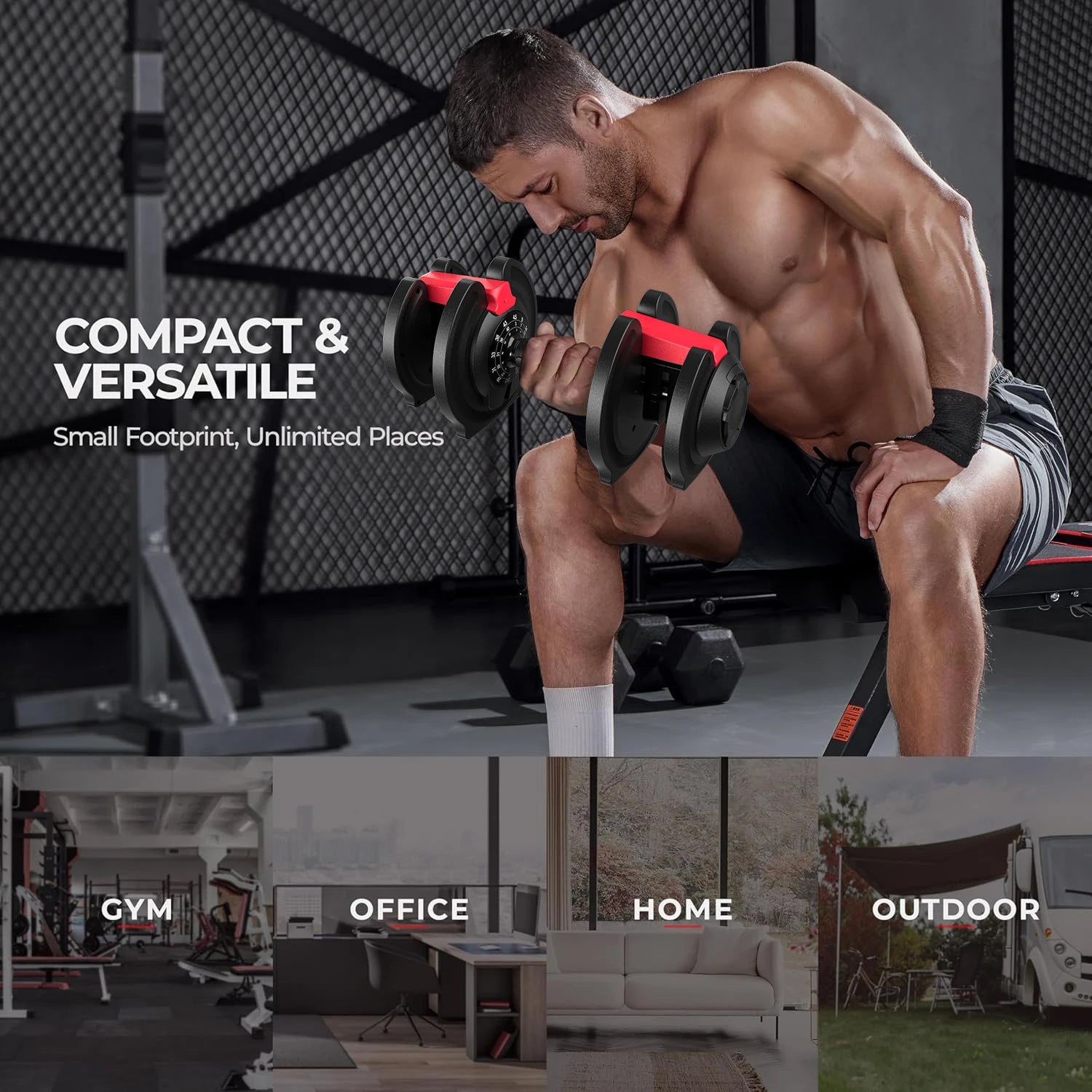 KERDOM 1-Sec Fast Adjustable Dumbbell 1pc