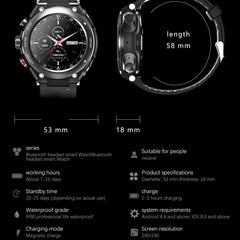 New T92 Smart Watch 2-in-1 TWS Bluetooth Headset Dial Call Local Music Heart Rate Blood Pressure