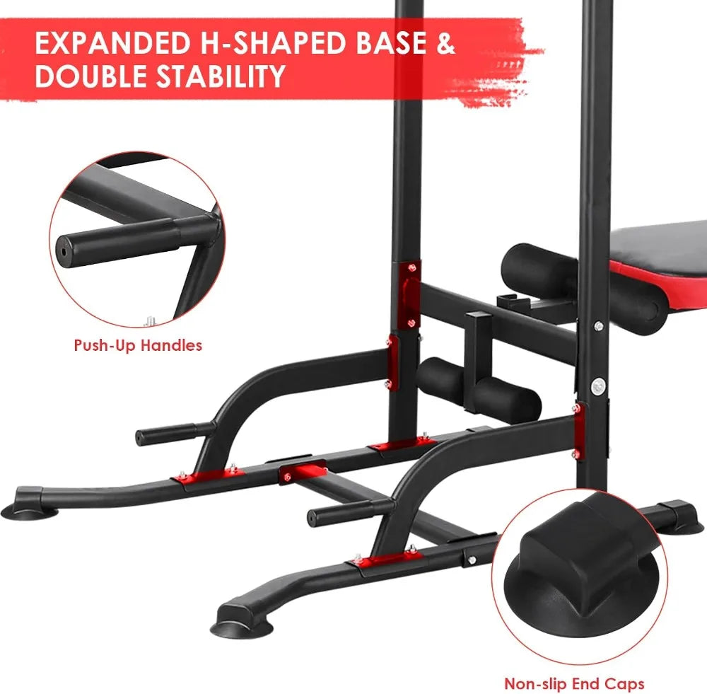 Multifunction Power Tower with Folding Bench & Pull Up Bar | 400 LBS | Home Gym