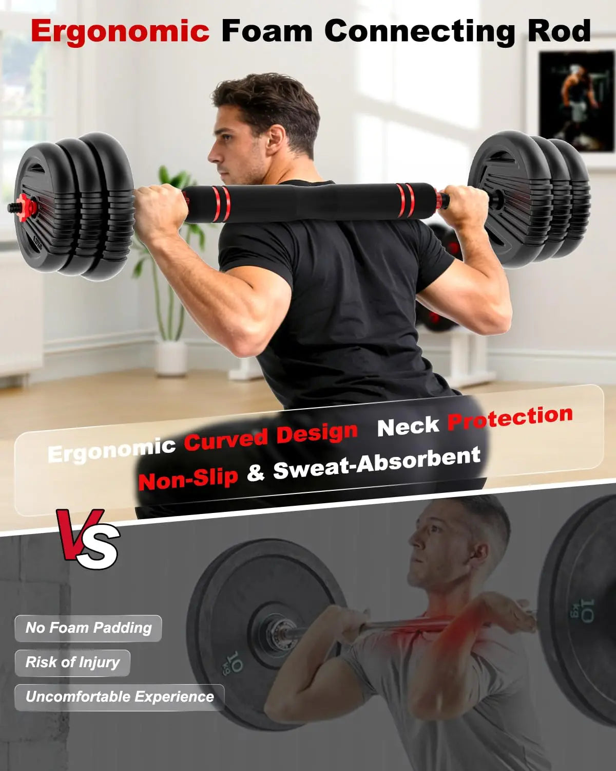 Adjustable Dumbbell Set – 5-in-1 Free Weights with Barbell, Kettlebell & Push-Up Stand, 20/30/45/70/90 lbs