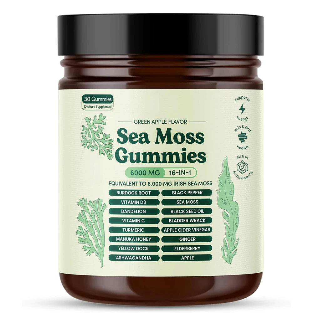 Sea Moss Gummies 16-in-1 – Ashwagandha, Black Seed Oil, Turmeric, Bladderwrack & Vitamin C D3 for Immune & Gut Health
